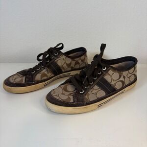 Coach Brad Mens 9.5 Brown Signature Monogram Suede Low Top Sneakers Q900 F0007